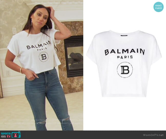 Balmain Logo Print Boxy-fit T-shirt worn by Melissa Gorga on The Real Housewives of New Jersey