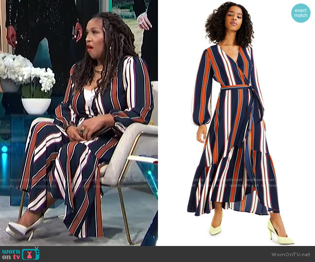 Bar III High-Low Striped Maxi Wrap-Dress worn by Kym Whitley on E! News