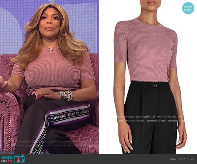 ba&sh Zoe Metallic Rib-Knit Sweater worn by Wendy Williams on The Wendy Williams Show