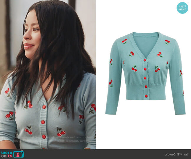 Belle Poque Cherryies Embroidery Cropped Cardigan worn by Mariana Foster (Cierra Ramirez) on Good Trouble
