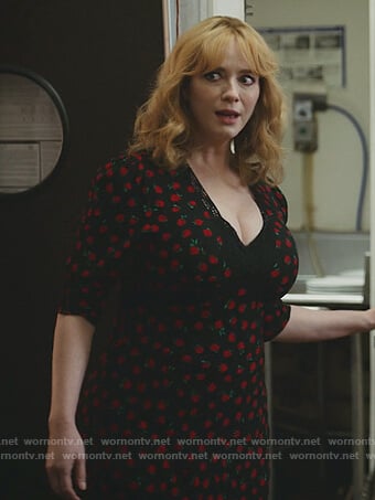 Beth’s black floral print midi dress on Good Girls
