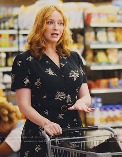 Beth’s black floral button down dress on Good Girls