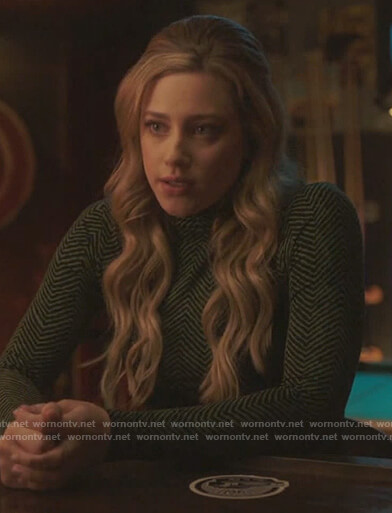 Betty’s green chevron turtleneck top on Riverdale