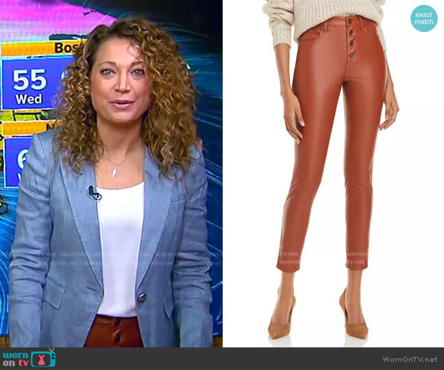 Blank NYC Button-Front Faux-Leather Skinny Pants in Daddy Soda worn by Ginger Zee on Good Morning America
