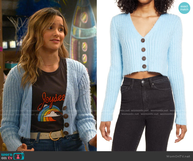 BP Fuzzy Crop Cardigan worn by Lex (Jules LeBlanc) on Side Hustle