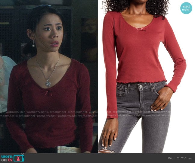 BP Lettuce Edge Long Sleeve T-Shirt worn by George Fan (Leah Lewis) on Nancy Drew