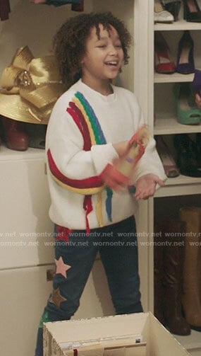 Bridget’s rainbow braid sweater on Kenan