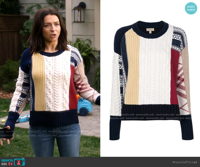 Burberry Cable-Knit Fair Isle Sweater worn by Amelia Shepherd (Caterina Scorsone) on Greys Anatomy