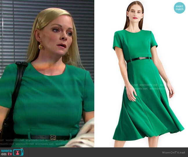 Calvin Klein Belted A line Midi Dress worn by Belle Brady (Martha Madison) on Days of our Lives