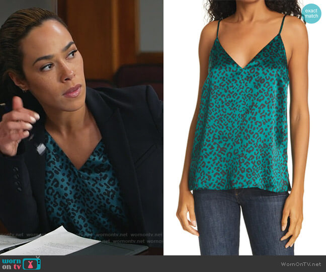 Cami NYC The Olivia Emerald Leopard Print Silk Camisole worn by Emily Lopez (Jessica Camacho) on All Rise