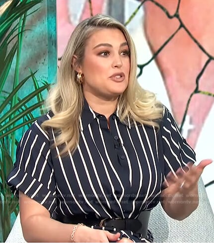 Carissa’s navy striped shirtdress on E! News Daily Pop