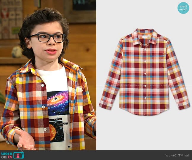 cat & Jack Boys' Poplin Plaid Long Sleeve Button-Down Shirt worn by Matteo Silva (Raphael Alejandro) on Bunkd