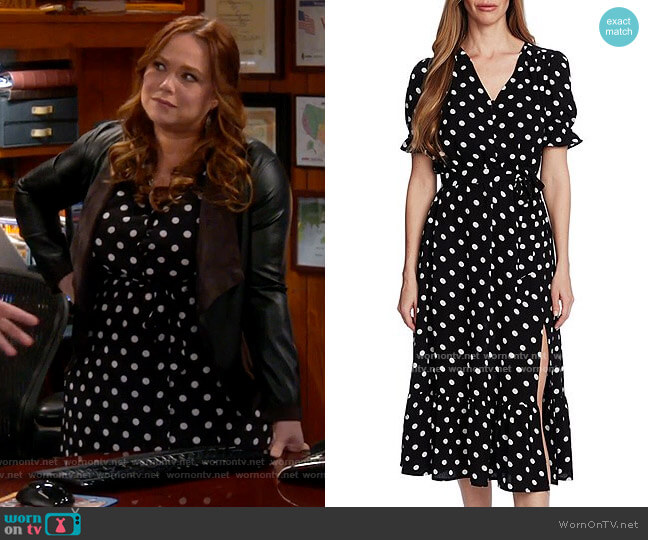 CeCe Puff Sleeve Polka Dot Belted Midi Dress worn by Kristin Baxter (Amanda Fuller) on Last Man Standing