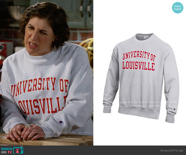 Champion University of Louisville Reverse Weave Crewneck Sweatshirt worn by Kat Silver (Mayim Bialik) on Call Me Kat