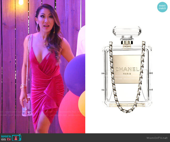 Chanel No.5 Perfume Bottle Clutch worn by Tiffany Moon on The Real Housewives of Dallas