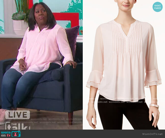 Charter Club Petite Double Ruffle Solid Pintuck Top worn by Sheryl Underwood on The Talk
