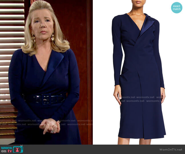 Chiara Boni La Petite Robe V-Neck Satin Lapel Flap Skirt Dress worn by Nikki Reed Newman (Melody Thomas-Scott) on The Young and the Restless