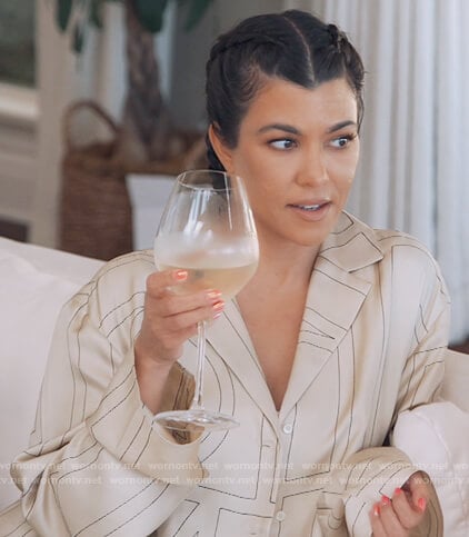 Kourtney’s beige embroidered top and pants on Keeping Up with the Kardashians