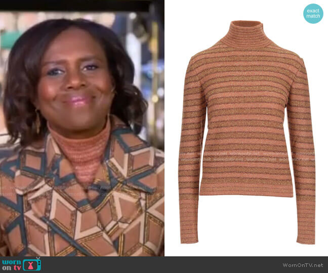 Chloe Stripe Lurex Sweater worn by Deborah Roberts on Good Morning America