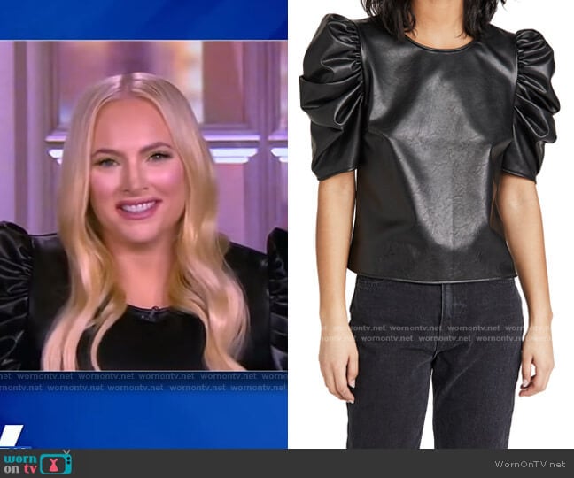 Cinq a Sept Faux Leather Puff Sleeve Top worn by Meghan McCain on The View