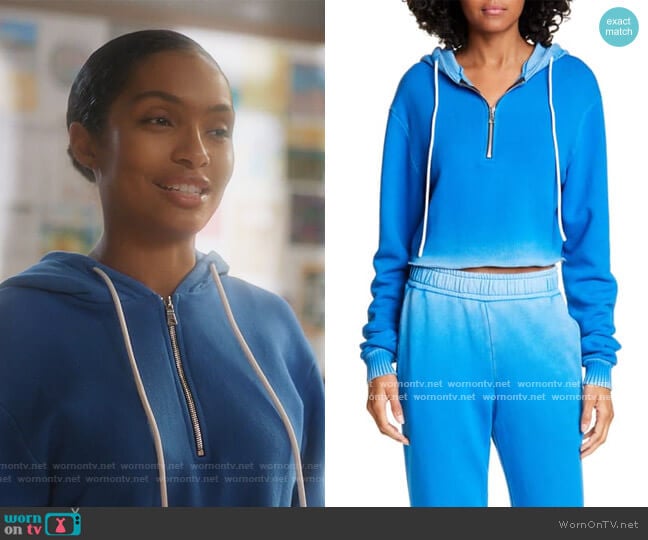 Cotton Citizen Brooklyn Half Zip Crop Hoodie worn by Zoey Johnson (Yara Shahidi) on Grown-ish