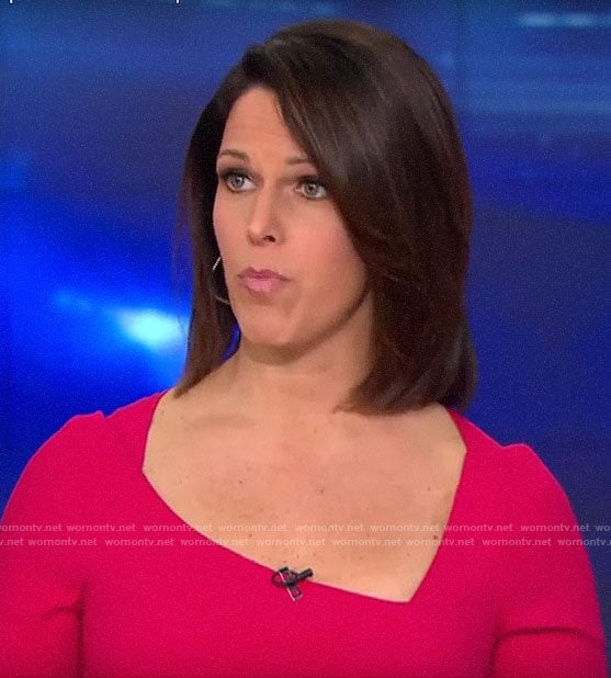 Dana Jacobson’s pink asymmetric neckline dress on CBS This Morning
