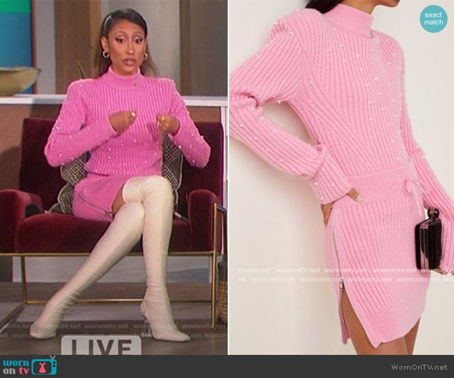 David Koma Embellished Rib Knit Sweater worn by Elaine Welteroth on The Talk