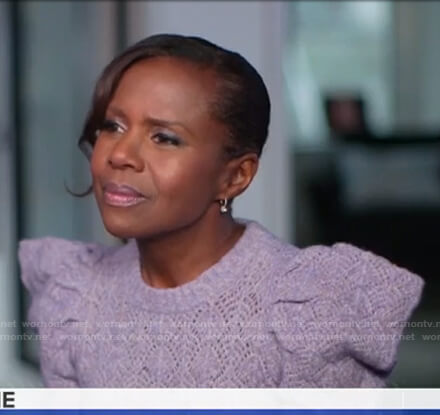 Deborah’s lilac puff sleeve pointelle sweater on Good Morning America