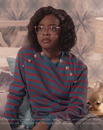 Diane’s blue striped sweater with buttons on Black-ish