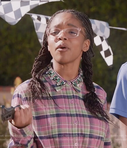 Diane’s plaid embellished blouse on Black-ish