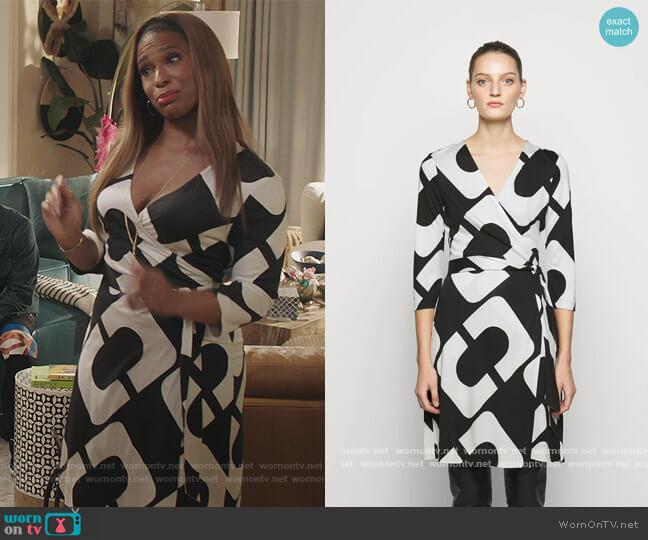 Diane Von Furstenberg Chain Link Print Wrap Dress worn by Mika (Kimrie Lewis) on Kenan