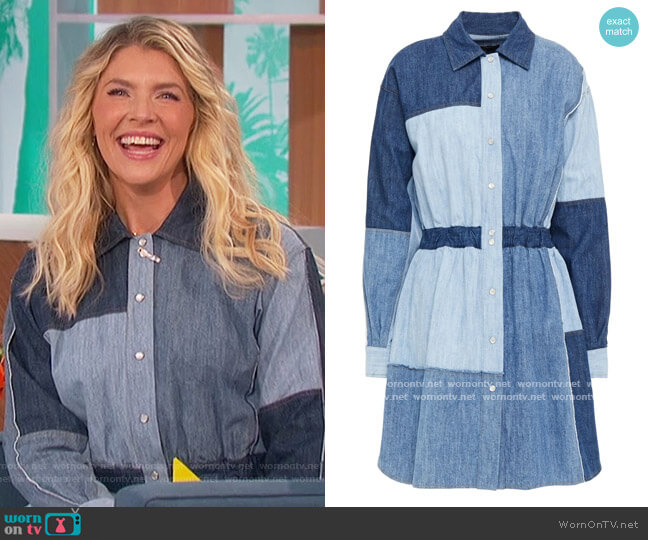 dolce and gabbana Patchwork denim mini shirt dress worn by Amanda Kloots on The Talk