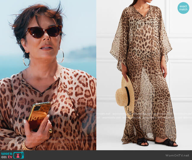 Dolce and Gabbana Leopard Kaftan worn by Kris Jenner on Keeping Up with the Kardashians