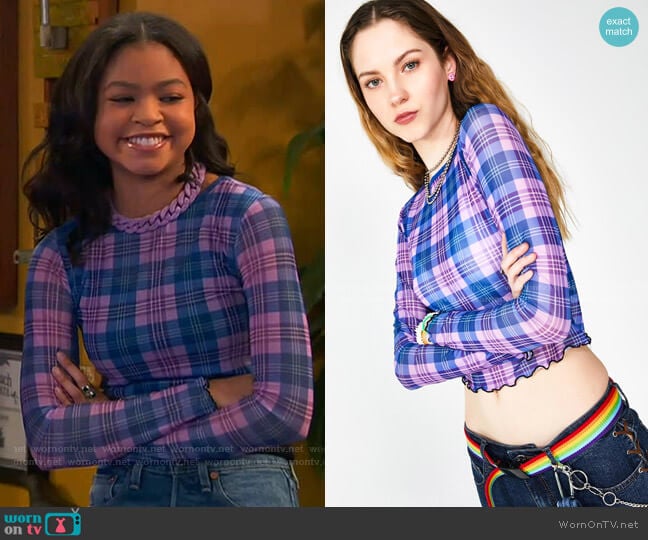 Dolls Kill Plaid Behavior Mesh Top worn by Nia Baxter (Navia Robinson) on Ravens Home