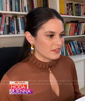Donna’s brown ruffle neck keyhole top on Today