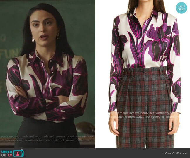 Dries Van Noten Floral Silk Blouse worn by Veronica Lodge (Camila Mendes) on Riverdale