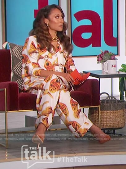 Elaine’s printed blouse and pants on The Talk