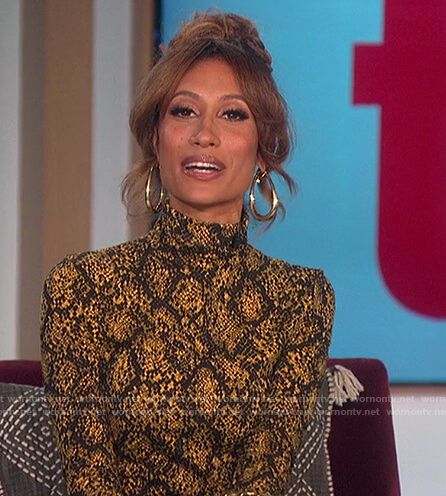 Elaine’s yellow snakeskin turtleneck dress on The Talk