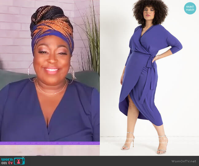 Eloquii Sharp Shoulder Wrap Dress worn by Loni Love on The Real