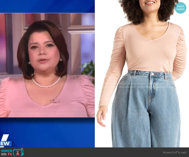 Eloquii Shirred Sleeve Knit Top worn by Ana Navarro on The View