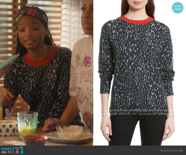 Equipment Melanie Leopard Print Cashmere Sweater worn by Skylar Forster (Halle Bailey) on Grown-ish