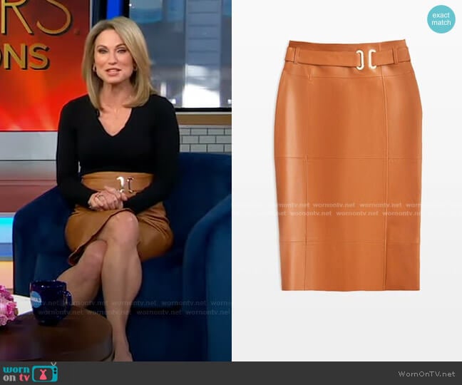 Etcetera Saddle European Leather Skirt worn by Amy Robach on Good Morning America