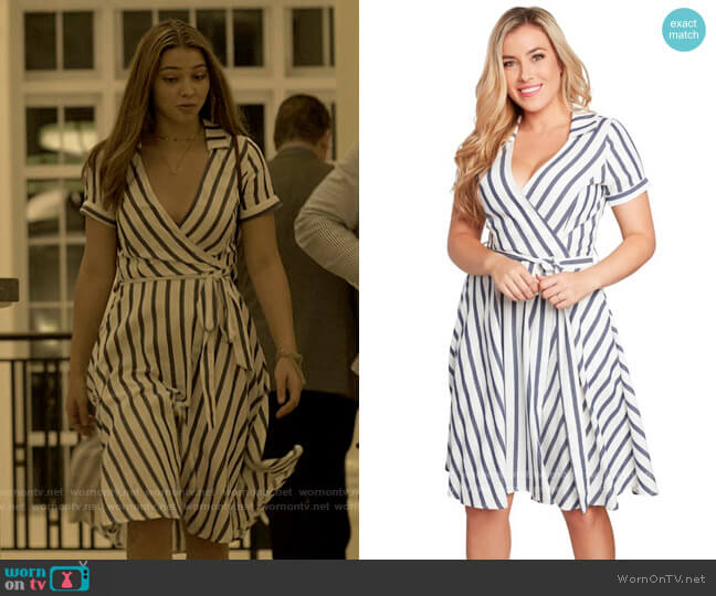 Eva Rose Wrap Shirt Dress in Fit & Flare, with Foldover Collar & Short Sleeve worn by Sarah Cameron (Madelyn Cline) on Outer Banks
