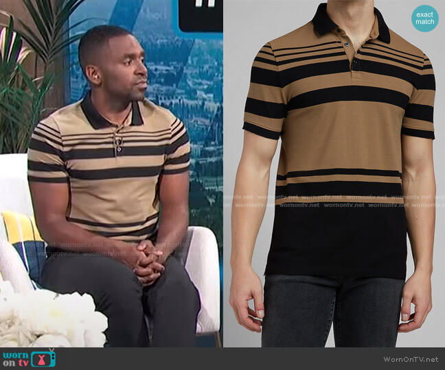 Express Striped Luxe Pique Polo worn by Justin Sylvester on E! News
