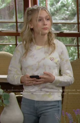 Faith’s tie dye sweatshirt with heart on The Young and the Restless