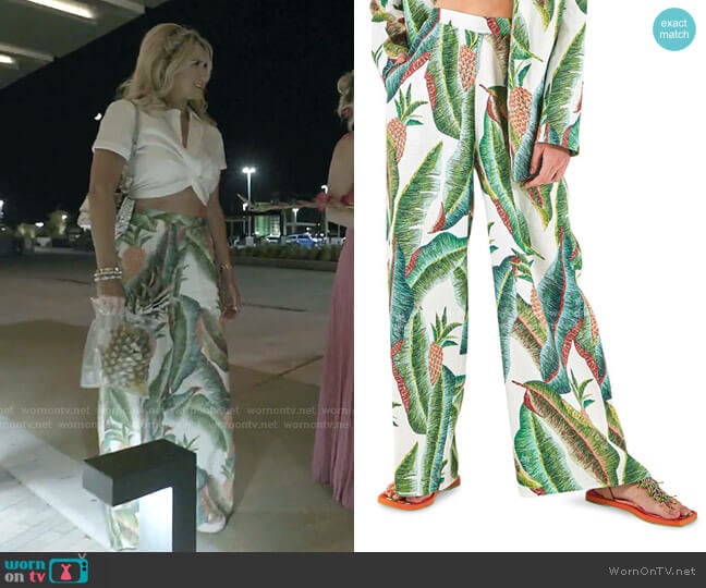 Farm Rio Forest Palm Linen Pants worn by Kary Brittingham on The Real Housewives of Dallas