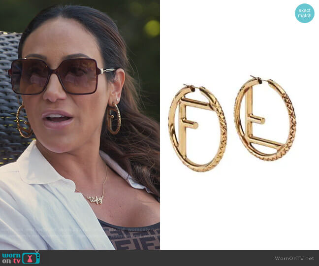 Fendi F is Fendi large earrings worn by Melissa Gorga on The Real Housewives of New Jersey