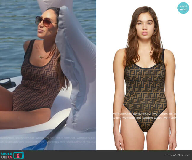 Fendi Reversible Black 'Forever Fendi' One-Piece Swimsuit worn by Melissa Gorga on The Real Housewives of New Jersey