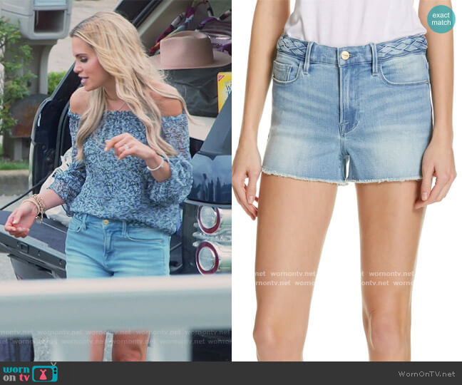 Frame Le Cutoff Braid Waist Denim Shorts worn by Jackie Goldschneider on The Real Housewives of New Jersey