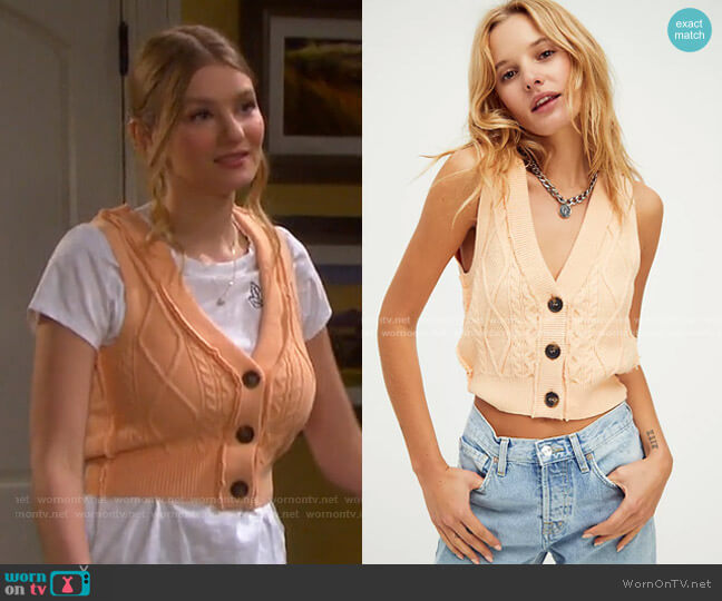 Free People Denson Cable Vest worn by Alice Caroline Horton (Lindsay Arnold) on Days of our Lives